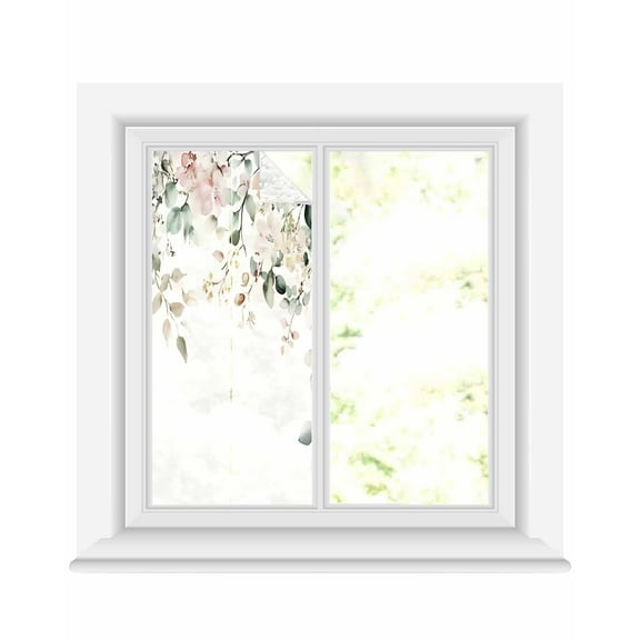 Window Privacy Film Eucalyptus Floral Stained Glass Window Film Decorative Sun Block Window Cover Spring Summer Botanical Window Clings Static Adhesive Sticker for Bathroom 19.6"x39.3"