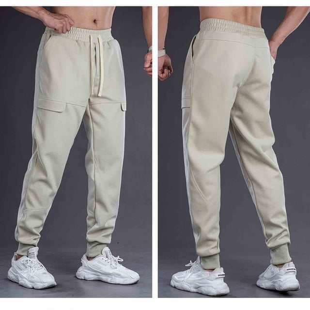 Ceisia Men Solid Color Loose Casual Pants Elastic Waist Drawstring Sports Gift Work Trousers