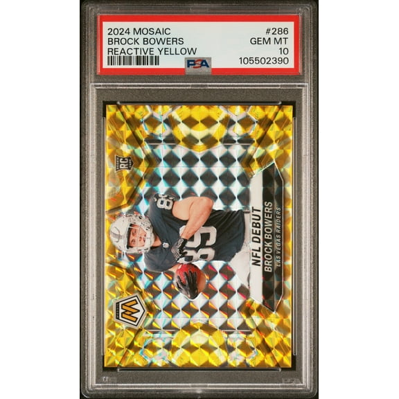 Graded 2024 Panini Mosaic Brock Bowers #286 Reactive Yellow Rookie RC Football Card PSA 10 Gem Mint