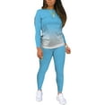 thumbnail image 5 of Fangasis Ladies Sweatsuits Gradient Two Piece Outfit Crew Neck Jogger Set Women Slim Fit Lounge Sets Casual Sports 5#Light Blue M, 5 of 6