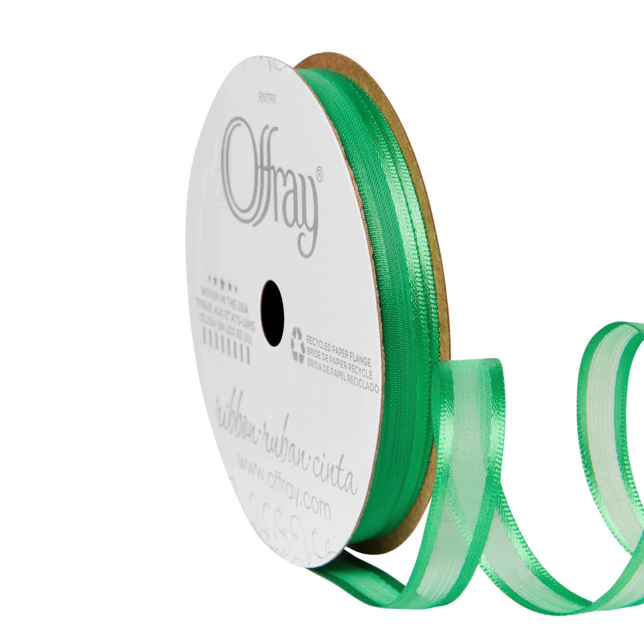 (3 pack) Offray Ribbon, Emerald Green 5/16 inch Sheer Ribbon, 9 feet