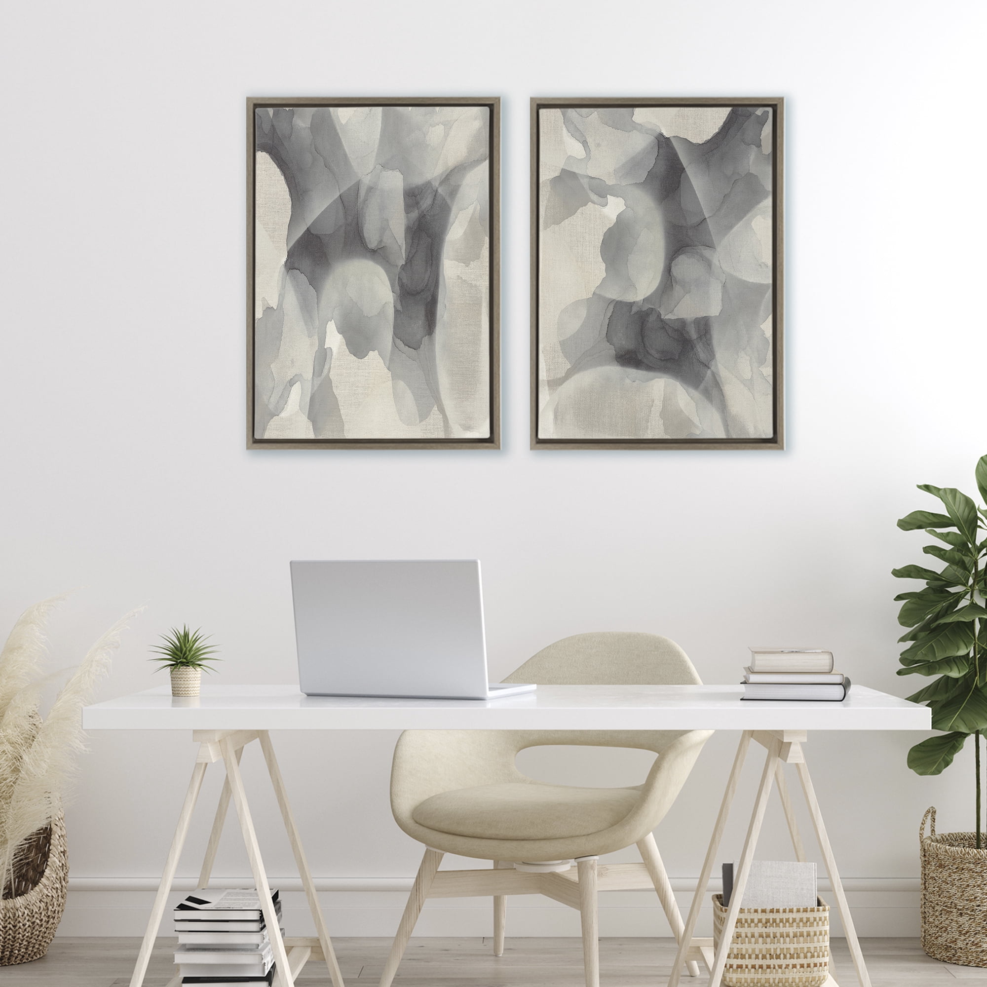 Stupell Industries Mottled Fluid Monochrome 2 Piece Brown Framed Floater Canvas Set, design by Kippi Leonard