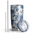 thumbnail image 2 of 20 Oz Blue Pioneer Flower and Bird Coffee Tumbler Double Wall Insulated Stainless Steel Water Bottle | Metal Reusable Thermoses Flask with Cup Cap | Leak & Sweat Proof with Anti-Dust Lid, 2 of 7