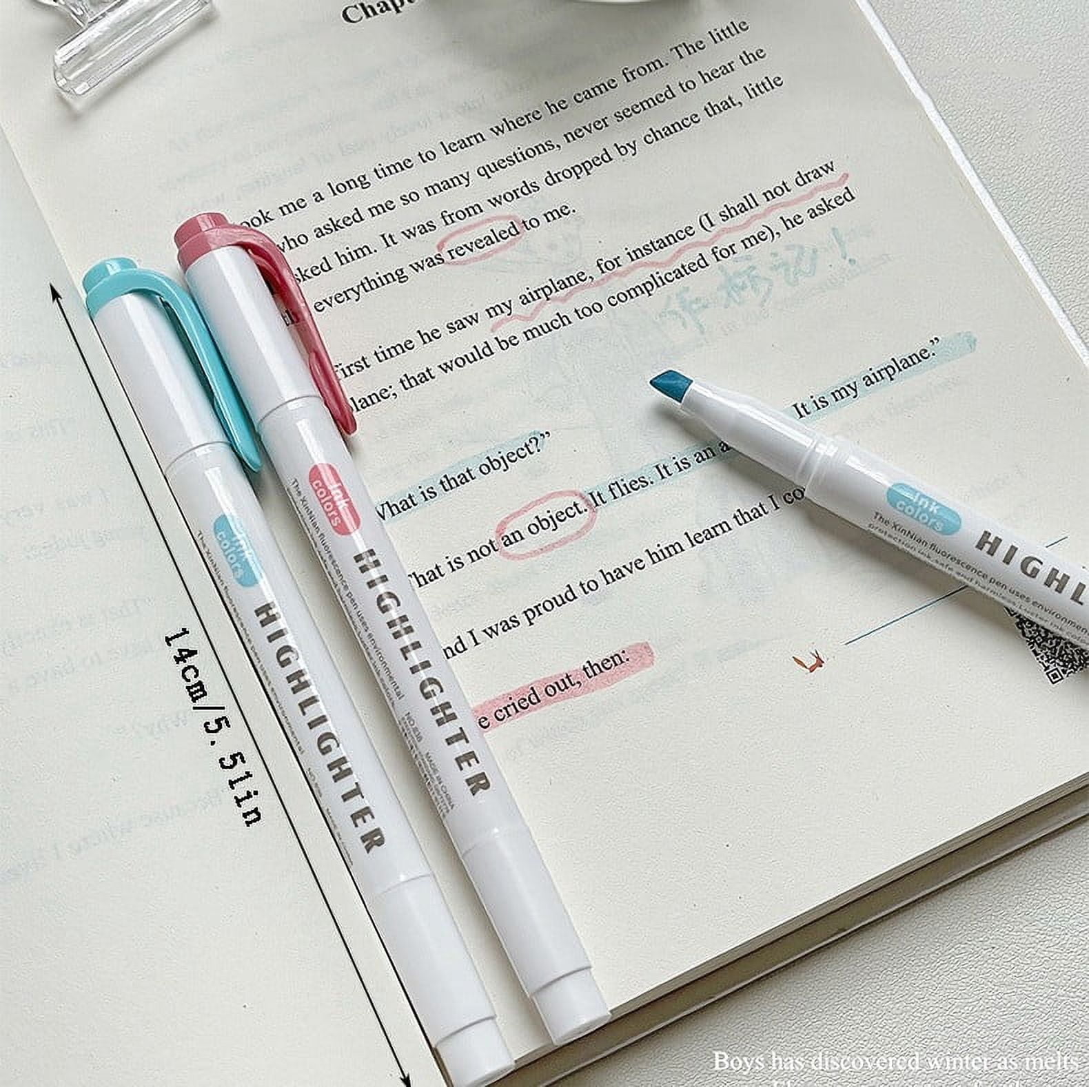 15pcs Highlighter Double Ended Mild color Highlighter Fluorescent Marker pen for Coloring, Underlining, Highlighting,Broad and Fine Tips