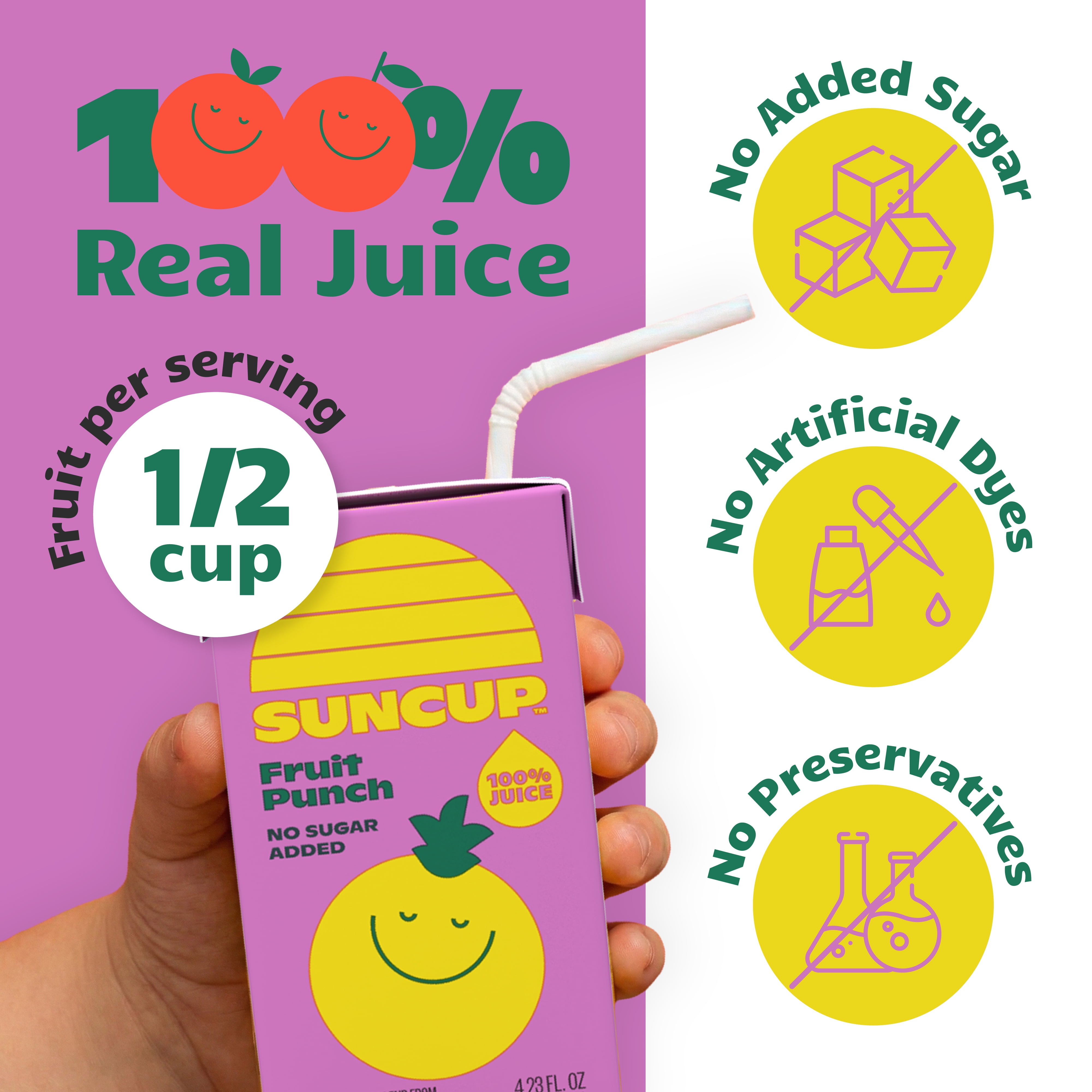 SunCup Juice - Fruit Punch (40 Pack) 4.23 oz Juice Box with Straw | 100% Fruit Punch Blend for Kids, Organic Ingredients, Bulk Pack for Lunches, School, or Home