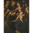 thumbnail image 2 of Fabrizio Santafede 19x24 Black Ornate Framed Double Matted Museum Art Print Titled: The Holy Family with Saint Francis of Assisi Adoring the Christ Child, with Two Youths and Angel, 2 of 5