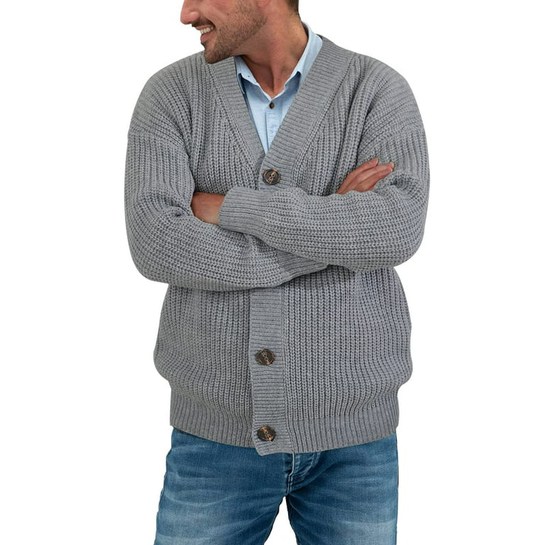 Sherrylily Men Cable Knit Cardigan Sweater Loose Fit Open Front Button Up  Casual Cardigans Coat M-2XL 