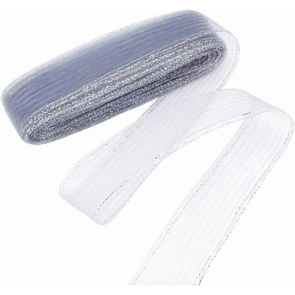 25 Yards Stiff Horsehair Braid 2.2 Inch Wide Horsehair Mesh Braid Trim with Bling Edge Polyester Boning Hair Ribbon for Boning Sewing Wedding Dress Accessories Gray