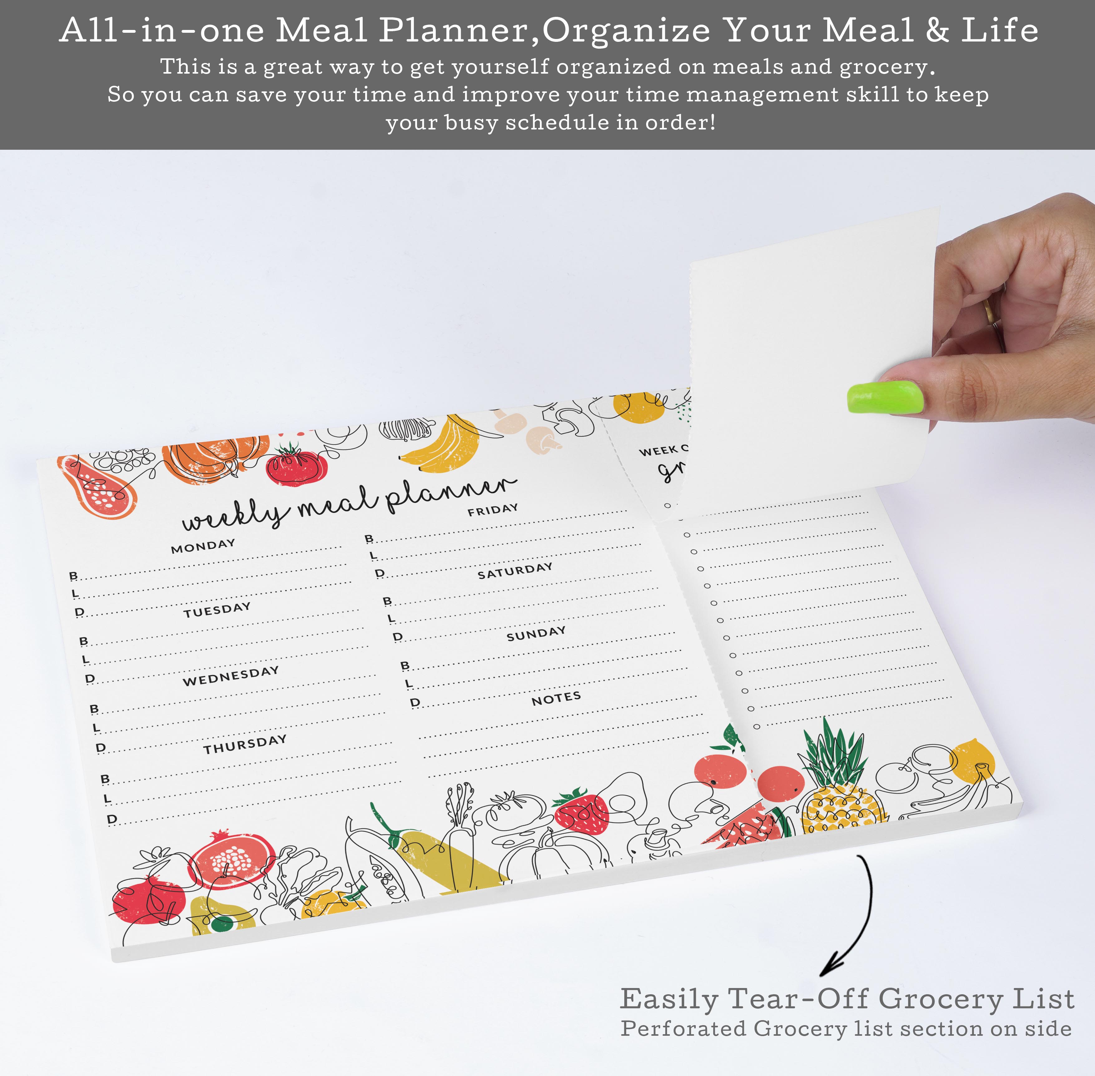 Inkdotpot Weekly Meal Planner Notepad 7"x10 , "Weekly Meal Planner" Magnetic Meal Planning Pad with Tear Off Grocery Shopping List for Fridge- Kitchen & Home - 54 Sheets -RS