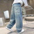thumbnail image 7 of TOWED22 Boys Straight Leg Jeans Elastic Waistband Loose Denim Pants with Building Pattern for Kids Clothes Boys(Blue,5-6 Y), 7 of 7