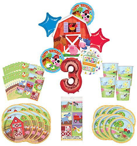 Barnyard Farm Animals 1st Birthday Party Supplies Set Serves 16 Complete Tableware and Decorations Kit for 16 Including Happy Birthday Banner and High Chair Kit for the birthday girl or boy Creative Converting