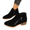 thumbnail image 5 of HTHLVMD Side Zipper Ankle Boots, Side Zipper Faux Suede Ankle Boots Casual Outdoor Strolling, Low Block Heel Short Booties Holiday Travel Wearing, Comfortable Pointed Toe Dress Footwear, Black 5.5, 5 of 5
