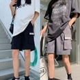 thumbnail image 4 of Women Summer Loose Cargo Shorts Harajuku Hip Hop Solid Color Multi Pockets Pants Wide Leg Baggy High Waist Streetwear, 4 of 19