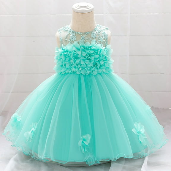 Yiyuu Newborn Girls 1St Birthday Tulle Princess Dress Casual Party Solid Lace Trim A-Line Ball Gown