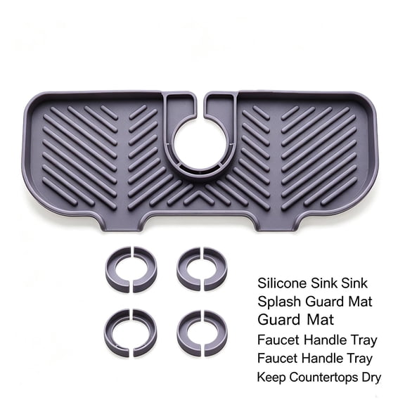 10.6×4.3 Inch Silicone Faucet Splash Guard Mat with 2 Adjustable Collars,Anti-Splash Water Drip Pad Prevent Countertop Water Stains for Kitchen Bathroom Sink