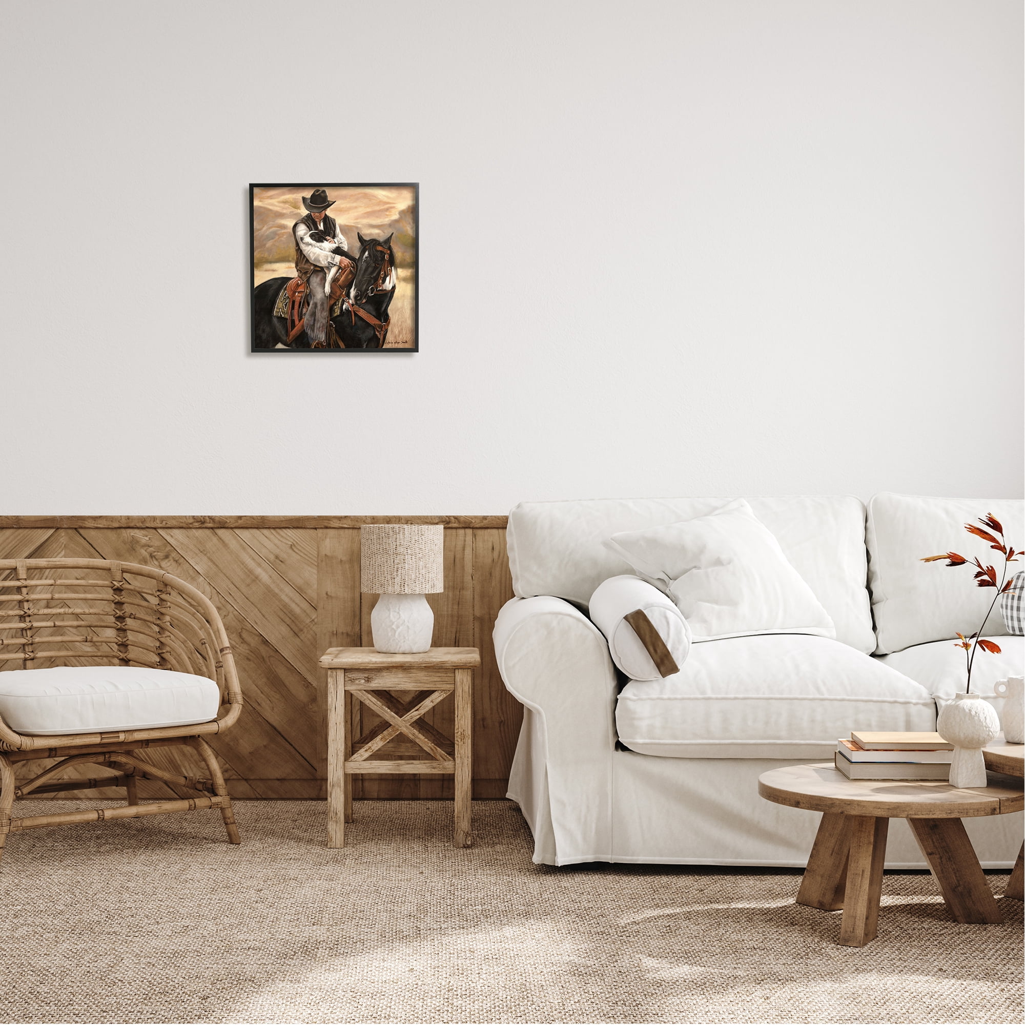 Stupell Industries Cowboy with Dog Landscape Animals & Insects Painting Black Framed Art Print Wall Art, 17 x 17