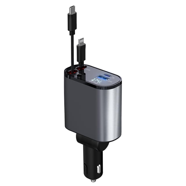 Cargador de coche EloBeth retráctil 4 en 1 Fast 60 W para iPhone