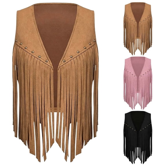 JTieacloth Women Tassel Vest Sleeveless Open Front Western Fringe Jacket Cowgirl Vest