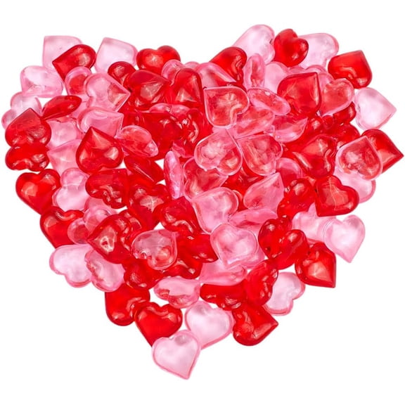 120Pcs 2 Colors Red Resin Hearts Small Decorative Gems Pink Valentines Mini Reusable No Hole Bead Charm Fillers Table Scatters Ornaments for Wedding Valentines Vase Filler Decoration for making