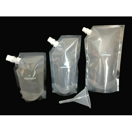 AquaNation - Concealable And Reusable BPA Free Travel Kit - Sneak Smuggle Drinks Alcohol Rum Wine Whiskey Booze Runner Bags Set (3 Pieces (1x8oz + 1x16oz+ 1x32oz) + Free