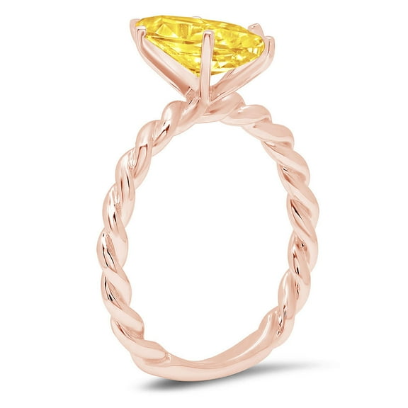 2 ct Marquise Cut Simulated Yellow Diamond Solitaire Engagement Ring for Women in 14K Rose Gold