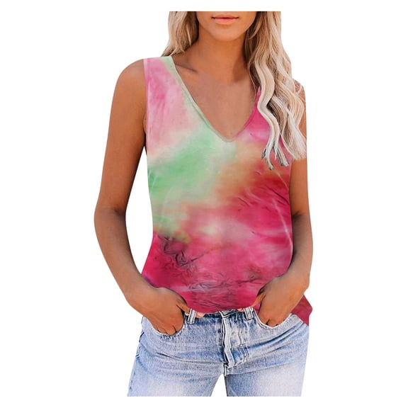 Outfmvch Tank Top for Women T Shirts for Women Sleeveless V Neck Workout Tops Printed Running T Shirts Shirts for Women Multicolor XXL
