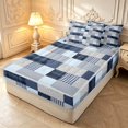 thumbnail image 2 of Manfei Vintage Grid Zipper Twin Comforter Sets with Fitted Sheet and 2 Pillowcases,Modern Check Zipper Bedding Set,Blue White Gray,Navy Blue Reversible,4pcs, 2 of 8
