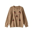 thumbnail image 6 of Womens Trendy Knit Sweaters Cherry Long Sleeve Crewneck Pullover Tops Fall Winter Casual Loose Comfy Outfits Khaki S, 6 of 6