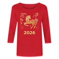 thumbnail image 5 of TaTaai Ladies 2026 New Year Festival Print 3/4 Sleeve Round Neck Blouse Casual Top Holiday Celebration Party Attire Gift, 5 of 5