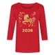 thumbnail image 5 of TaTaai Ladies 2026 New Year Festival Print 3/4 Sleeve Round Neck Blouse Casual Top Holiday Celebration Party Attire Gift, 5 of 5