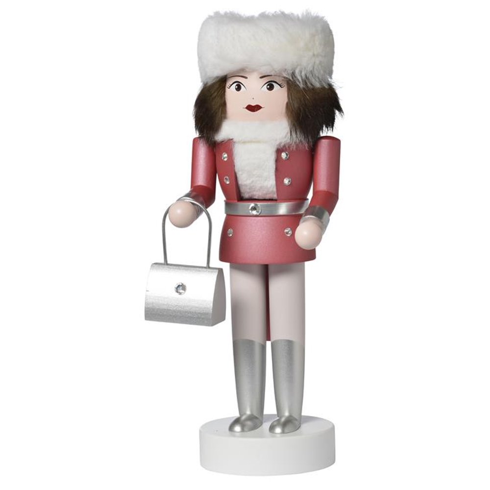 KWO Shopping Girl Jasmin with Fur Hat and Purse German Wood Christmas
