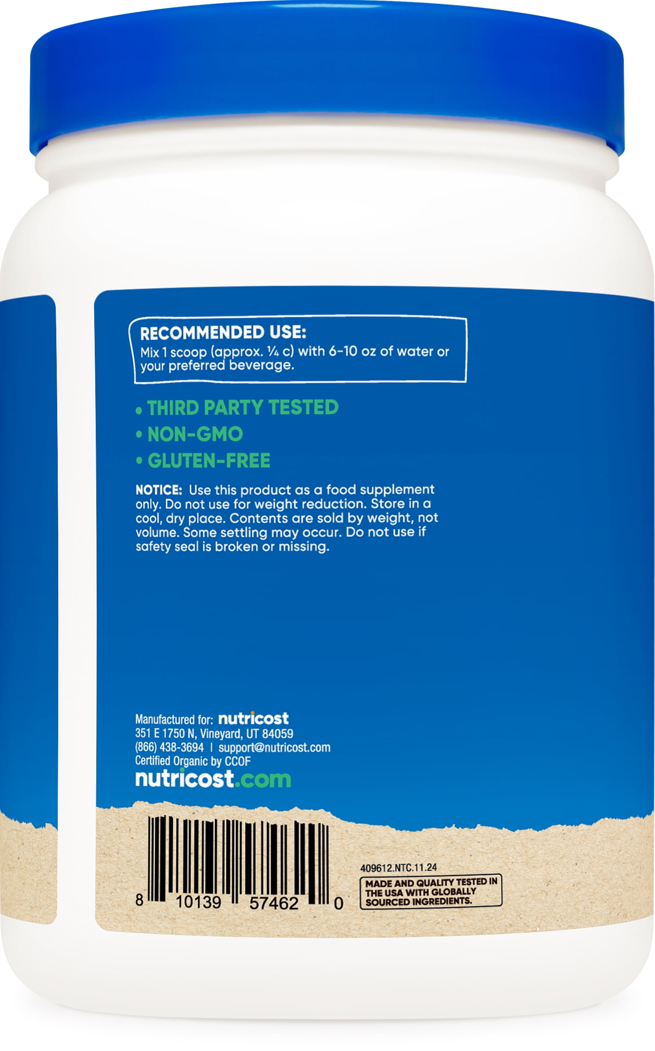 Nutricost Organic Pea Protein Powder (1LBS) - Chocolate, Certified USDA Organic, Protein from Plants, Vegetarian Friendly, Gluten Free, Non-GMO