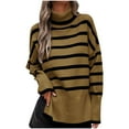 thumbnail image 1 of JMYHOAM Sweaters pour Femmes Chandail Décontracté à Manches Longues Col Roulé Fendu sur le Côté Tricoté Rayé Blouse Ample, 1 of 8