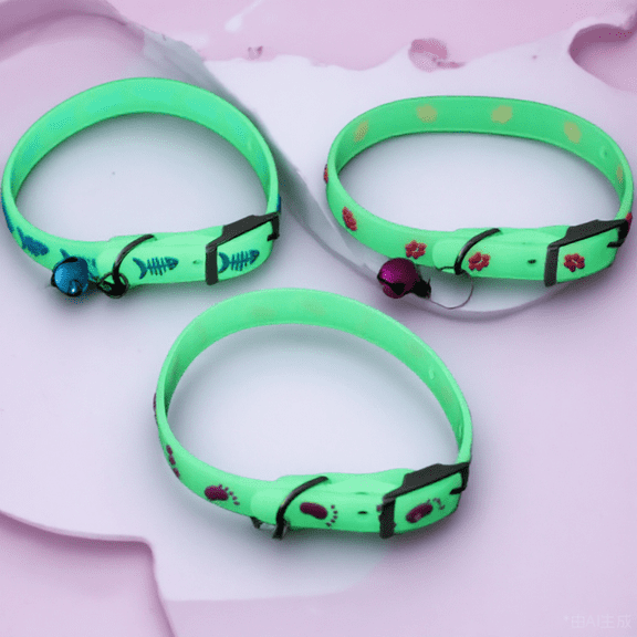 Amosfun 3Pcs Small Dog Collar Fluorescent Silicone Anti Lost Breathable Collar for Daily Use