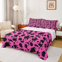 Castle Fairy Animal Cattle Print Twin Sheet Sets 3pcs for Female Men,Abstract Cow Bull Print Twin Fitted Sheet Microfiber,Rustic Farmhouse Breathable Flat Sheet,Breathable Home Decor