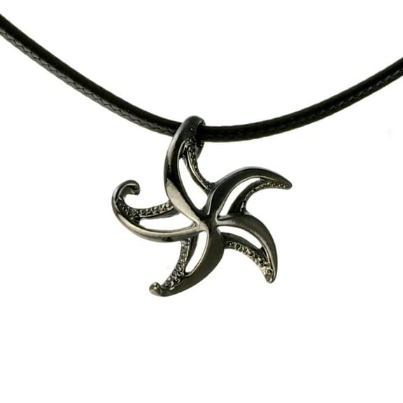 "Starry" Starfish Ocean Theme Sea LIfe Pewter Pendant Necklace Hematite Finish