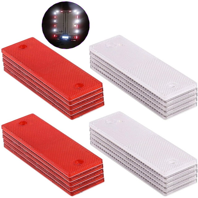 20Pcs Universel Rouge + Blanc Plastique Rectangulaire Stick-on Voiture Réflecteur Autocollant, Réflecteurs de Porte Intérieur Rouge + Blanc Compatible Plaque d'Avertissement Adhésif Réflecteur pour la Plupart des Voitures