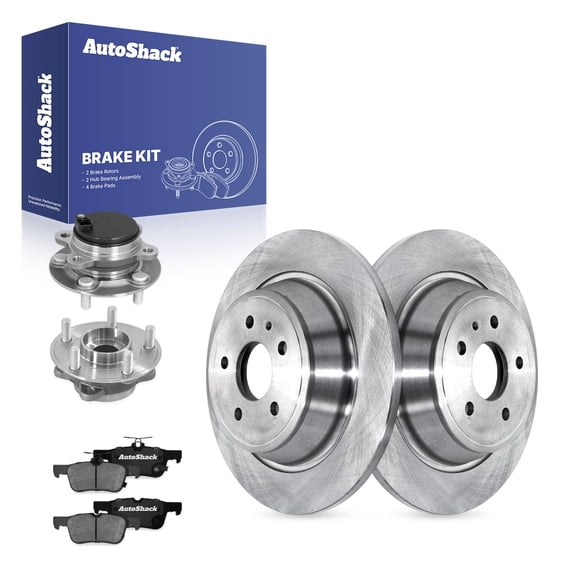 AutoShack Rear Brake Rotors, Ceramic Pads & Hub Bearing Assemblies for Ford & Lincoln, Fusion 2014-2020 MKZ 2014-2016, FWD L4 2.0L V6 3.7L - 12.44" (316 mm), 5-Lug