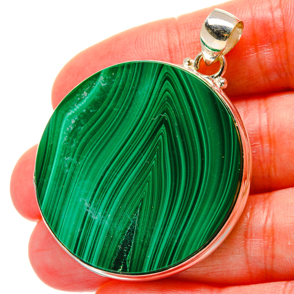 Vintage nature Malachite Rope Bezel sterling silver pendant w/o 925 silver chain 