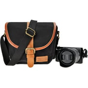 Canvas Camera Case ZLYC Mirrorless Bag Small Padded Shockproof Camera Bag Leather Trim Shoulder Satchel, Black