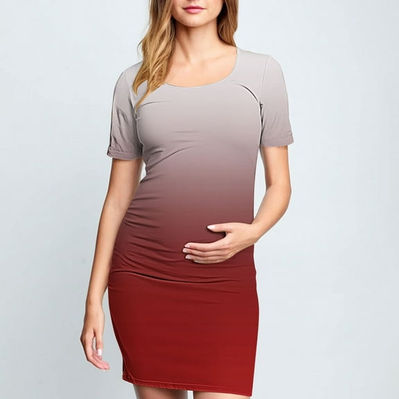 Frwgonr Womens Maternity Dress Multicolor Maternity Short Sleeve Dress Mama Baby Shower Pregnancy Dress S-XL