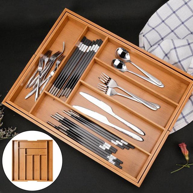 Organizador de cubiertos extensible ajustable Bandeja de cajón Separador de almacenamiento de vajilla de cocina para cocina Organizador de cubiertos BLESIY Organizador de cubiertos