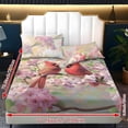 thumbnail image 6 of Xoenoiee Cardinal Cherry Blossom Print 3 Pcs Cooling Bed Sheet Set, Soft Bedding Set, Includes 1 Fitted Sheet and 2 Pillowcases, Breathable Comfortable Sheets for Bedroom, Twin XL Size, 6 of 7