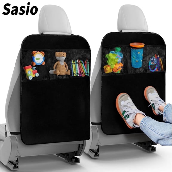Sasio 2 Pcs Kick Mats Back Seat Protector - Backseat Car Organizer for Kids, Car Storage Organizer, Back Seat Cars Organizers 3 Pockets, Cars Organizers Backs Seats
