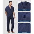 thumbnail image 4 of 2-Piece Men's Casual Button Down Shirt and Loose Pants Set Lightweight Stretch for Vacation Navy Blue XL, 4 of 7