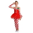 thumbnail image 5 of CHICTRY Girls Christmas Candy Cane Costume Stripes Tulle Peplum Jumpsuit Spaghetti Straps Bodysuit with Arm Sleeves A Red 8, 5 of 7