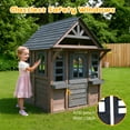 thumbnail image 6 of Outdoor Wooden Playhouse for Kids Ages 4-8, Kids Play House with Door, Doorbell, Windows, Pet Door, Kitchen Stove, Sink, Cookware, Flower Pot Holders, Outdoor Backyard Play Equipment for Boy & Girl, 6 of 10