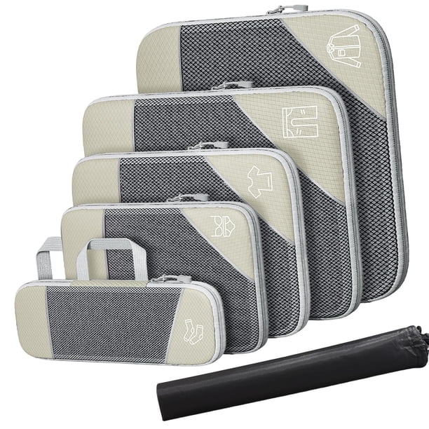 Compresión Cubos de embalaje Equipaje Maleta Organizador Bolsas Esenciales de viaje expandibles Bolsas de malla de almacenamiento para viajes Mujeres blanco perfecl Cubo de empaque de compresión