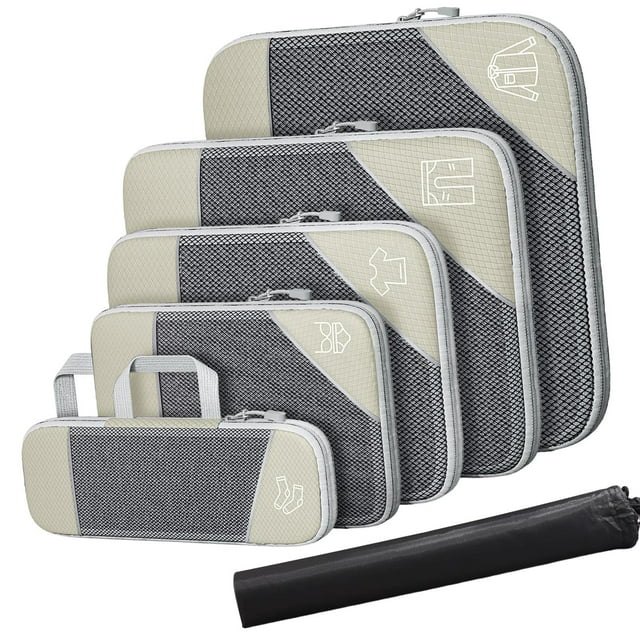 Cubos de Compresión Expansible Para Maletas de Viaje Mochila Mujer Hombre Beige Blanco Sunnimix Cubo de empaque de compresión