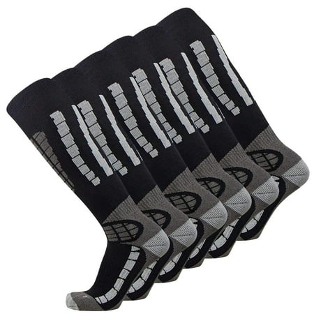 Pure Athlete Ski Socks - Best Lightweight Warm Skiing Socks Black/Grey - 6 Pack Large /